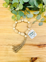 Beaded Oval Candle Ring with Jute Tassle