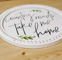 Country Roads Beaded Round Sign