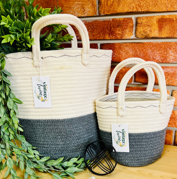 Grey and White Rope Baskets