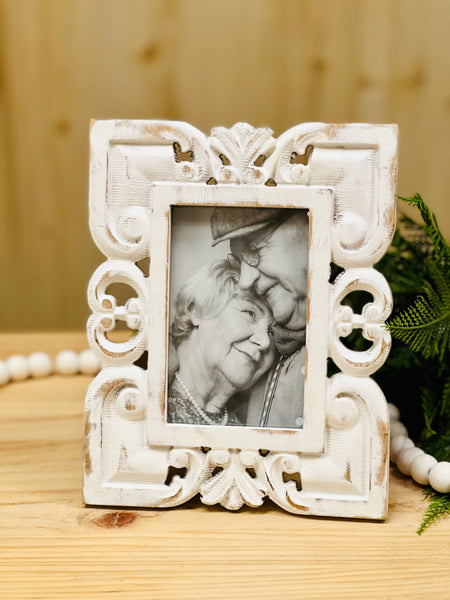 White Wood Carved Photo Frame