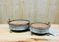 Metal and Wood Round Riser Trays
