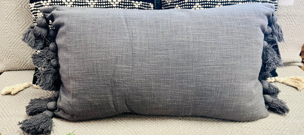 Grey Lumbar Tassel Pillow